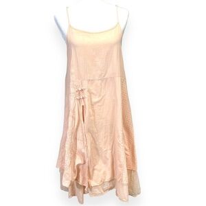 Lagenlook Layered Boho Embroidered Nude Flowy Spaghetti Strap Midi Dress